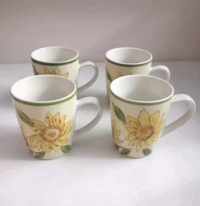 Gibson Sunflower Coffee Mug Cup Set 4 Pc Yellow Flowers Ceramic Cups Mugs - Picture 1 of 7