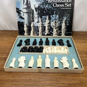 Vintage ANRI Weighted Chess Set Renaissance Lowe Complete 32 Pc Set W/ Board Box - Picture 1 of 19