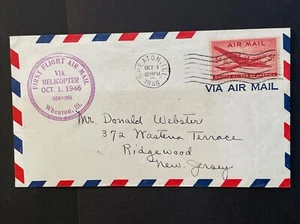 Cubierta de correo aéreo primer vuelo helicóptero Wheaton, Illinois 1 de octubre de 1946 - Imagen 1 de 3