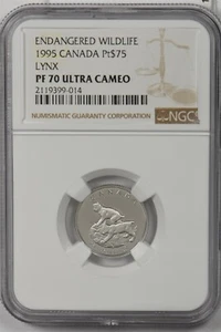 Canada 1995 $75 platinum NGC Proof 70UC Lynx. 0.25oz platinum. 1500 minted. Enda - Picture 1 of 2
