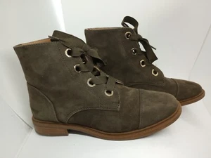 Tommy Hilfiger Judsen Lace Up Ankle Booties Dark Green Suede Womens 7 M EUC - Picture 1 of 8