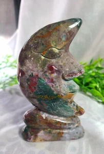 Beautiful 5" 258g A+ Colorful Ocean Jasper Crescent Moon Face OJ Crystal Carving - Picture 1 of 14