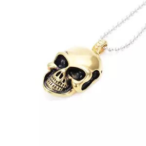Herren Titan Stahl Anhänger Gold Totenkopf geschwärzt 40x22mm - Bild 1 von 3
