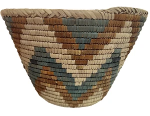 Cesto vintage stile nativo sud-occidentale tessuto a mano 9" arrotolato 3 colori Nat Rust Teal - Foto 1 di 7