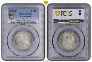 Germany Wurttemberg 2 Mark 1904 Wilhelm silver coin PCGS AU58 German Empire  - Picture 1 of 1