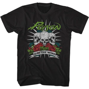 Poison Look Ride The Wind Roses & Skulls Men's T Shirt Rock Band Music Merch - Picture 1 of 3