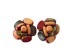 Hong Kong Bead Cluster Clip Earrings ~Unique Multi Colored Beads~ - Picture 1 of 5