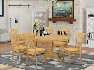 7pc Vancouver dining room set oval table + 6 Groton wood seat chairs light oak - Picture 1 of 12