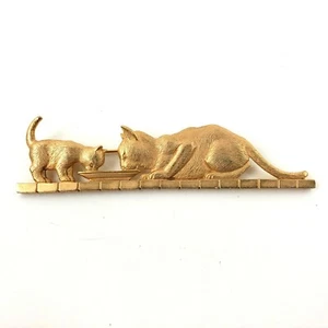 J.J. Jonette Jewelry Company Gold Tone Cat & Kitten Saucer of Milk - Picture 1 of 5