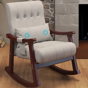 Upholstered Rocking Chair with Massage Support Pocket, Nursery Rocker High Back - Picture 1 of 11