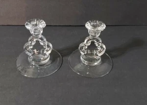 Vintage Cambridge Keyhole Clear Glass Candlestick Holder Set Of 2 - Picture 1 of 9
