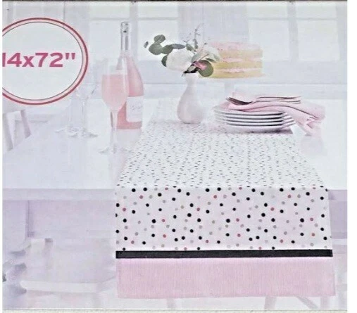Polka Dot Black & Pink Stripes Target 14x72" Fabric Table Runner - Image 1 of 1