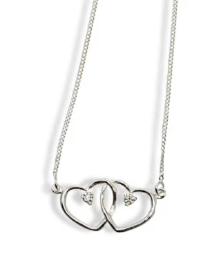 White gold finish Created Diamond Double Heart pendant necklace Free Post Gift - Image 1 of 4