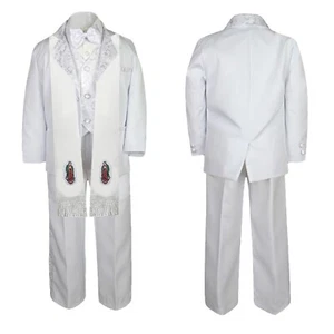 Traje Blanco Bebé Niño Pequeño Bautizo Comunión Guadalupe Estolado Sm-20 - Imagen 1 de 21