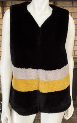 Chaleco difuso de piel sintética SHACI negro amarillo y gris para mujer talla grande 1X Foto 1 de 4