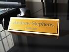 Solid Oak Base Gold Polished Office Plaque Stylish Personalised Desk Name Plate