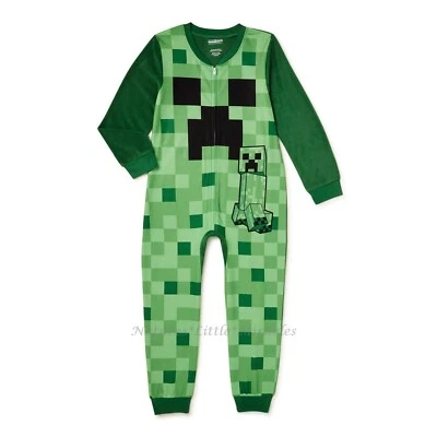 MINECRAFT Pajamas Boys Size 4-12 One Piece Union Suit Blanket Sleeper Girls NWT - Image 1 of 4