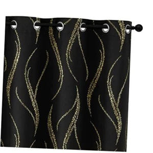 Blackout Curtains for Livingroom - 52"W x 84"L (Pack of 2) Black/Gold Print - Picture 1 of 7