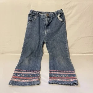 Vintage Y2K 4T Girls Pink Embroidered Flower Floral Ribbon Jeans Denim - Picture 1 of 7