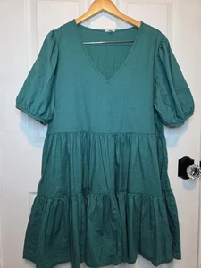 Vestido Babydoll ANA XL Verde azulado algodón en capas complejo de vacaciones Boho Lagenlook Preppy - Imagen 1 de 6