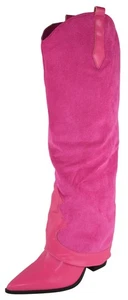 Berness Damen Foldover Kniehohe Stiefel Western High Heel BRANDY Hot Pink Fuchsia - Bild 1 von 5
