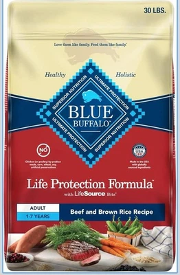 Blue Buffalo Life Protection Adult Beef and Brown rice recipe  Dry Dog Food 30lb - Image 1 of 4