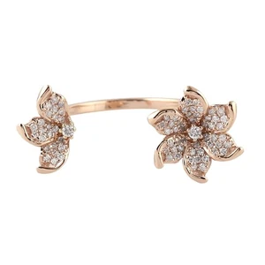 Anillo brazalete flor diamante natural joyería para mujer oro rosa 18k regalos de boda - Imagen 1 de 6