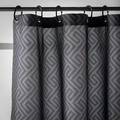 Shower Curtain 180x180cm Polyester Machine Washable Anti-Bacterial Black Geo - Image 1 of 3