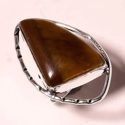 Anillo de joyería de regalo de diseño étnico hecho a mano con piedras preciosas ojo de tigre de Irán 6,75" T585 Foto 1 de 2