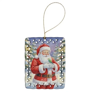 Caroline's Treasures Parrotlet with Santa Claus Porcelain Ornament FNT1208CO2 - Picture 1 of 3