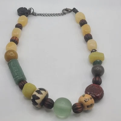 Collar Grueso Tribal Cuentas de Vidrio Cerámica Pesada 18" Foto 1 de 4