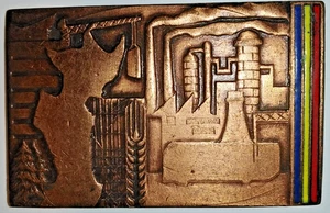 ROMANIA MEDAGLIA PLACCA  PLACCHETTA INDUSTRIA MINERALE CON SIMBOLO NAZIONALE - Foto 1 di 2