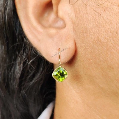 4.860 Ct Natural Peridot Earrings 14K Gold Bezel August Birthstone Minimalist - Image 1 of 4