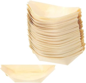 50 Pcs Bamboo Boat Plates 5.5" Disposable Wooden 5.5", Yellow - Picture 1 of 8