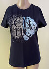 Carolina Herrera Logo T-Shirt Size S Pearl Embellished Navy Blue