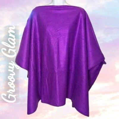 Poncho polar clásico hecho a mano púrpura Groovy Glam Foto 1 de 4