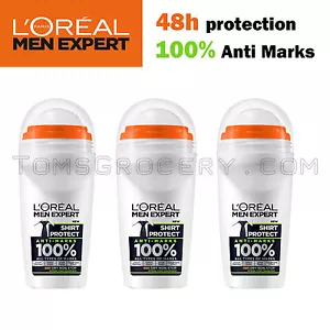 3 x L'OREAL Loreal Men Expert SHIRT PROTECT XXL Roll On 48h Deodorant Anti-Marks - Picture 1 of 4