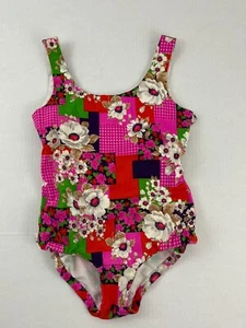 Traje de baño vintage hawaiano tela de corteza 1 pieza traje de plástico mod floral busto de 28 - Imagen 1 de 7