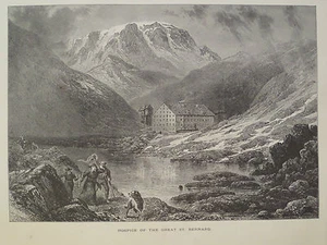 Hospice of the Great St. Bernard The Alps Switzerland Antique Engraving 1878 - Picture 1 of 2