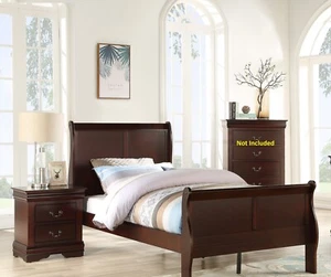 Cherry Louis Philippe Twin Size 3Pc Panel Bed Nightstands Bedroom Set Wooden - Picture 1 of 6