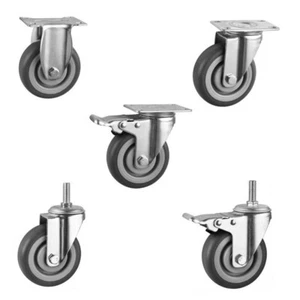 Non Marking TPR Gray Rubber Locking Caster Wheels Silent Industrial Heavy Duty - Picture 1 of 12