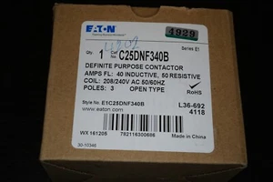 EATON Contactor C25DNF340B 40A 10HP@240Vac @3 Phase 3Pole 208/240Vac New In Box - Picture 1 of 1
