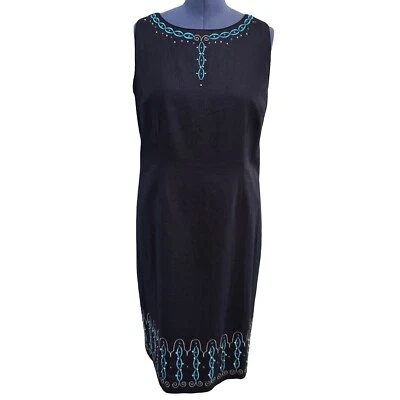 Sag Harbor Linen Sheath Dress Size 18 Embroidered Career Cocktail Party NEW - Image 1 of 4