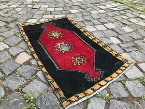 Turkish Vintage Small Rug Handmade Wool Bohemian Bath Mat Rug Traditional Rug - Picture 1 of 10