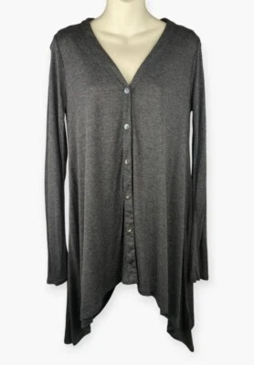 VELVET by Graham and Spencer Gray Sharkbite Hem Cardigan Soft Handkerchief S - Image 1 of 4