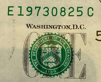 $1 NOTE "19730825", BIRTHDAY NOTE AUGUST 25, 1973 - Image 1 of 3