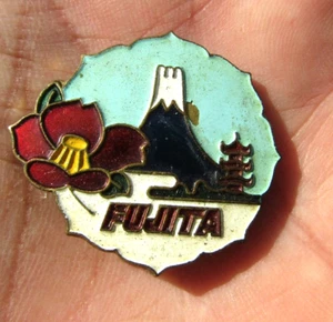 Vintage Fujita Japan Mountain Temple Pagoda Flower Enamel Pin Colorful Blues Art - Picture 1 of 2