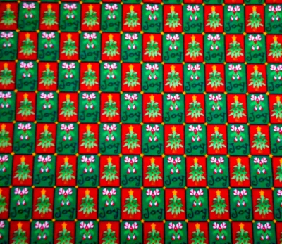 Christmas Fabric Half-Yard Trenas Peace & Joy Patch Red Green Cotton Vtg #48 - Image 1 of 2