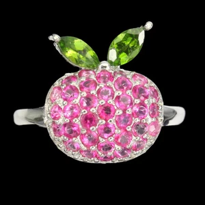 925 Sterling Silver Ring Chrome Diopside Pink Topaz Apple Gemstone Jewelry Sz 8 - Picture 1 of 10