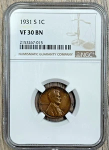 1931 S Lincoln Wheat Cent NGC VF 30 Brown, Semi-Key Date Penny - Picture 1 of 5